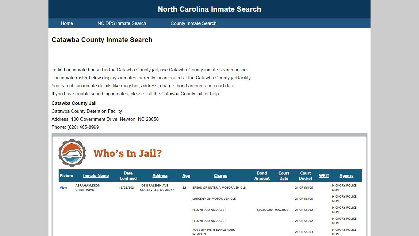 Catawba County Inmate Search