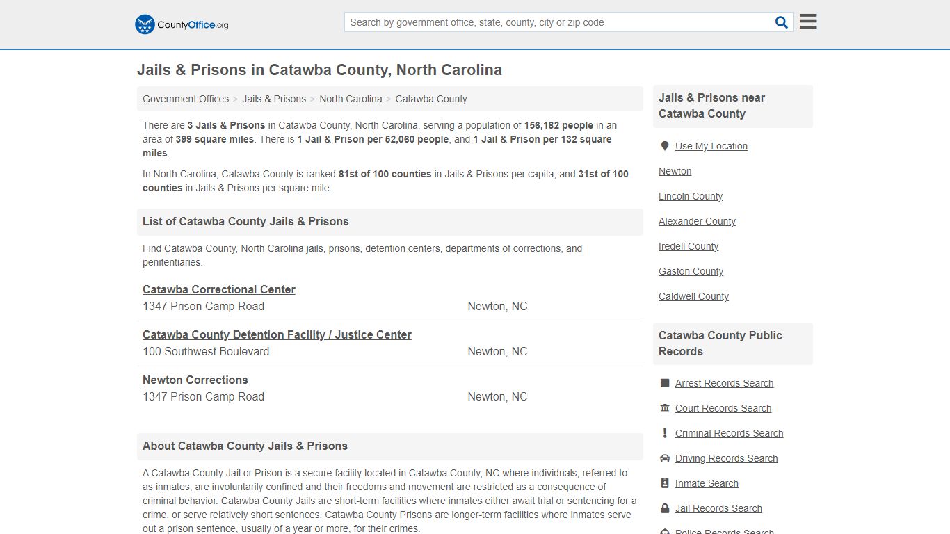 Jails & Prisons - Catawba County, NC (Inmate Rosters & Records)